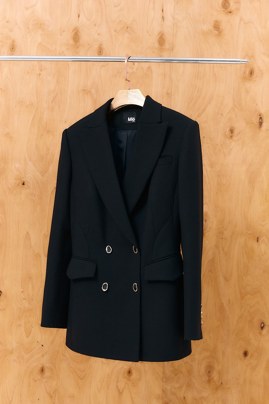 Tailored Double-Breasted Jacket with Decorative Buttons