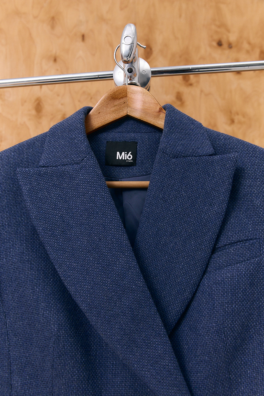 Fitted Textured Jacket in Denim Blue