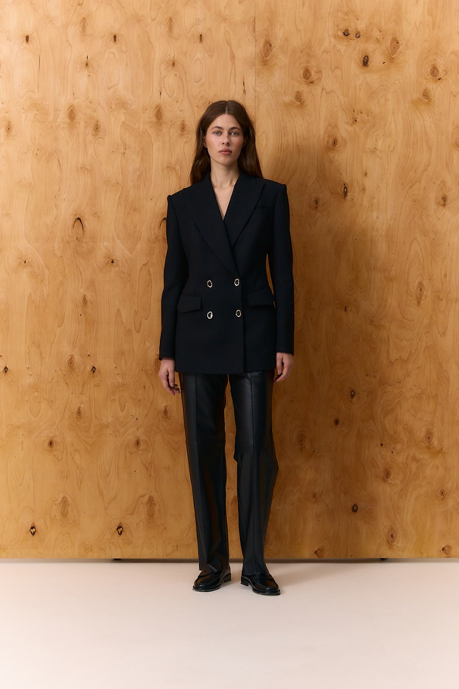 Tailored Double-Breasted Jacket with Decorative Buttons