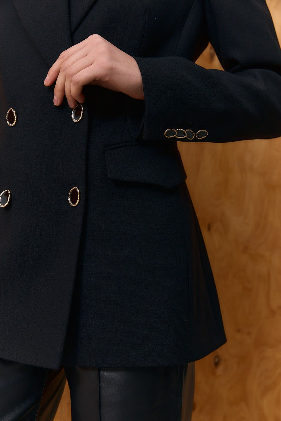 Tailored Double-Breasted Jacket with Decorative Buttons