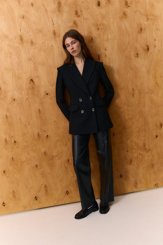 Tailored Double-Breasted Jacket with Decorative Buttons