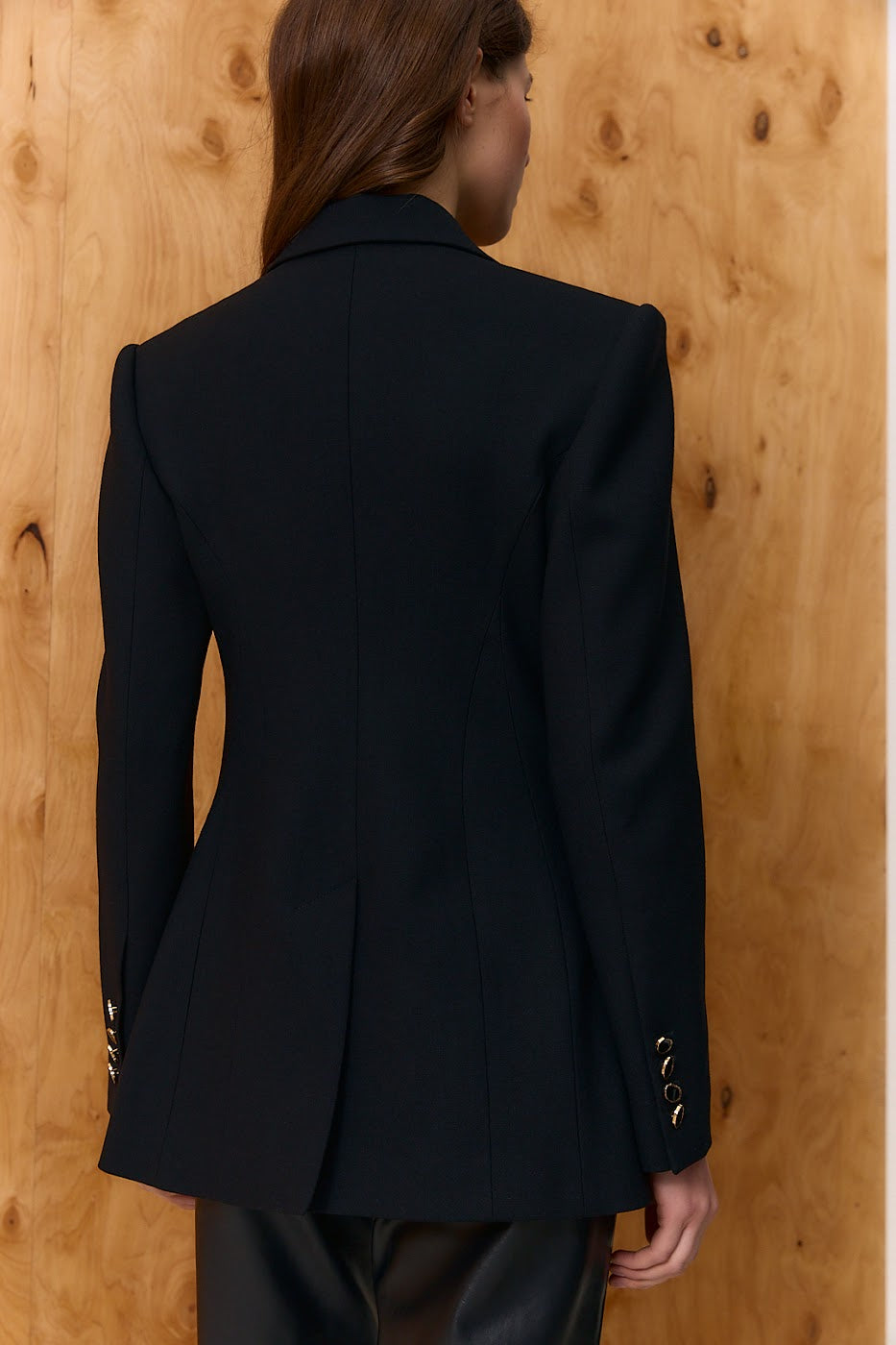 Tailored Double-Breasted Jacket with Decorative Buttons