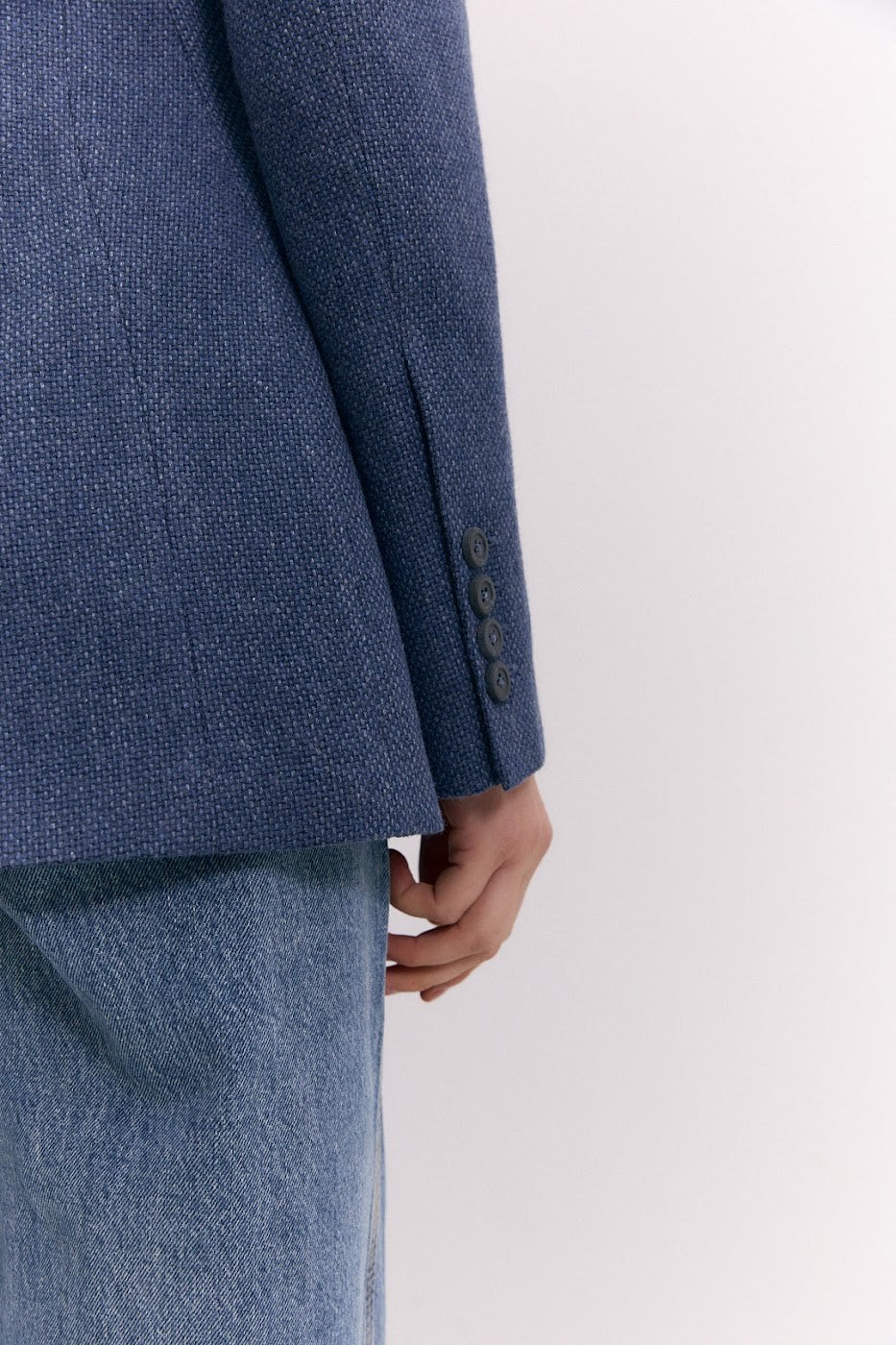 Fitted Textured Jacket in Denim Blue