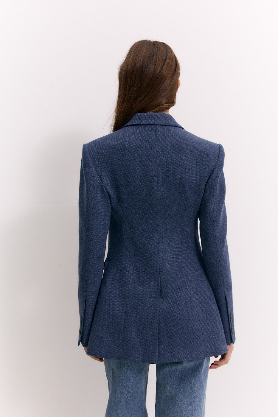 Fitted Textured Jacket in Denim Blue
