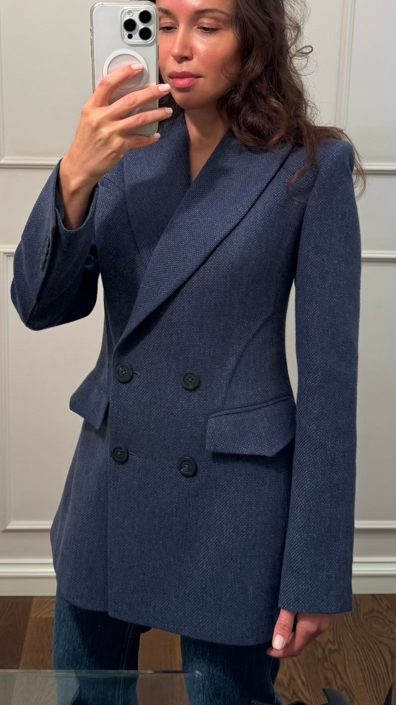 Fitted Textured Jacket in Denim Blue
