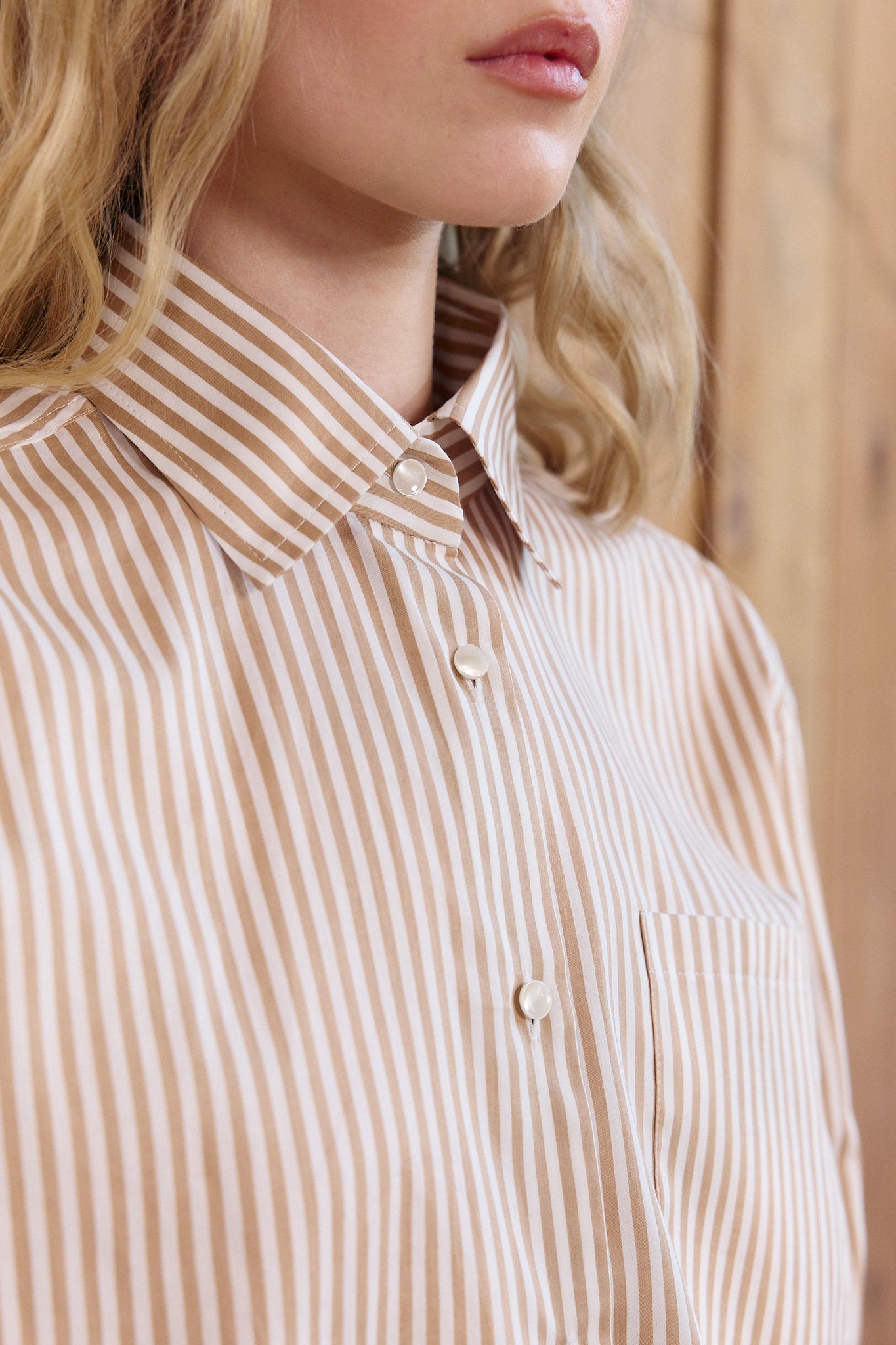 Stripe Cotton Shirt in Warm Biege